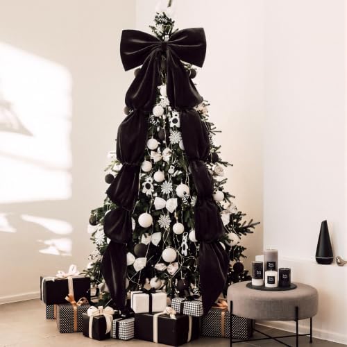 Knitgrip Extra Large Velvet Christmas Tree Topper Bow, Black, 118 Inch - Image 4