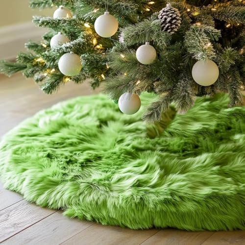72 Inch Green Christmas Tree Skirt Plush Decoration for Merry Christmas Party - Faux Fur Christmas Tree Skirt Decorations by AISENO