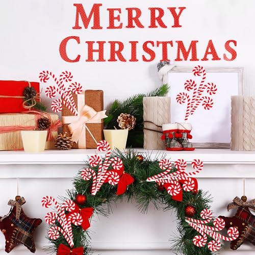 Sggvecsy 12 Pcs Christmas Tree Decoration Woolen Bells Candy Cane Shaped Picks Lollipop Curly Pick Ornaments Xmas Tree Topper for Party Vase Filler Home Office Decor (Red) - Image 4