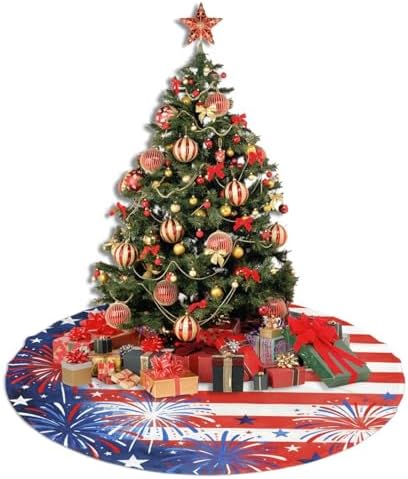 Christmas Tree Skirt, American Flag Firework Patriotic Memorial Day Xmas Large Tree Mat, New Year Festive Holiday Party Decorations 36" inches - Image 5