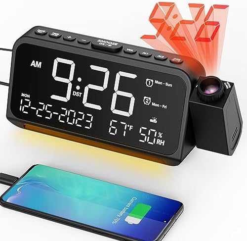 Mesqool Projection Alarm Clock Ceiling Display, with Temperature, Humidity by Mesqool