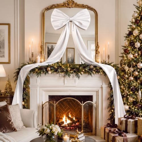 Daifunli 24 x 79 Inches Giant Satin Bow Christmas Tree Topper,White - Image 5