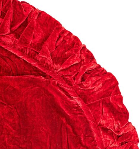 Vickerman 72" Plush Velvet Fabric Christmas Tree Skirt in Red - Image 5