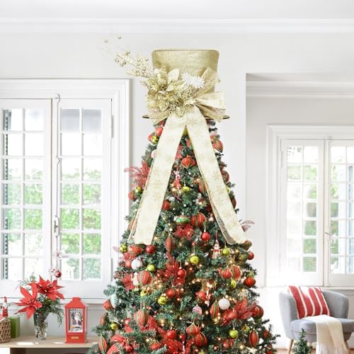 Garvee Luxury Sparkling Santa Hat Christmas Tree Topper with Bow, Snowflakes | 25Cm - Image 6