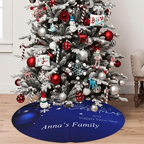 Custom Christmas Tree Skirt Personalized Name Text Christmas Blue Ball Snowflake 48 Inch for Xmas New Year Nightmare Before Christmas Decorations Lobby Home - Image 4