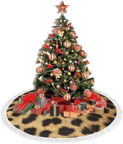 Christmas Tree Skirt 36" Inch Leopard Animal Print Xmas Tree Skirt Mat with White Tassel for Party Holiday, Tree Skirt Christmas Decorations - Image 4