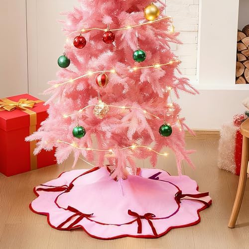 Soulchen Red Velvet Bow Pink Christmas Tree Skirt 36 Inches - Image 4