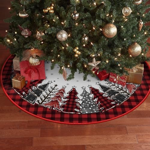 AVOIN colorlife Red and Black Buffalo Plaid Christmas Tree Skirt 48 Inch - Image 5