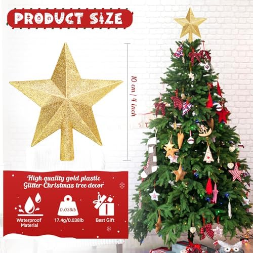 Glitter Christmas Star Tree Topper for Holiday Decorations, Christmas Tree Decoration for Holiday Ornament and Home Decor, Shatterproof Tree Toppers for Party Indoor ??? Outdoor-Gold 4 inch - Image 2