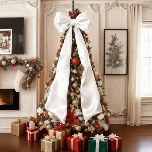 Giant White Bow Decor 75x19 Inch Christmas Tree Topper Decoration Big Bows for Home Coquette Room Decor Room Wall Backdrop Ribbon Tie for Wedding Christmas Birthday Party Baby Shower Supplies by Froova