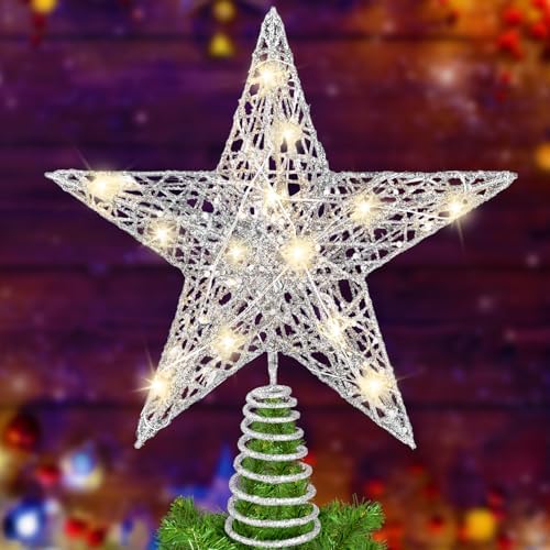 DULEFUN 11.8?€??€? Silvery Christmas Tree Topper Star Treetop with 20 LED by DULEFUN