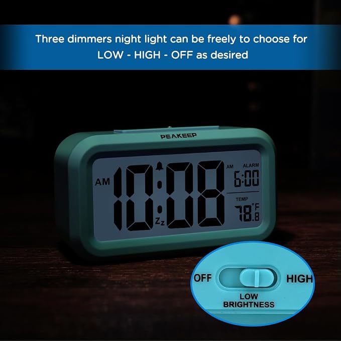 Peakeep Night Light Digital Alarm Clock Battery Operated Indoor Temperature | Small Cordless Cute Clock for Bedroom Desk Travel, Simple to Use for Teens Kids (Blue) - Image 6