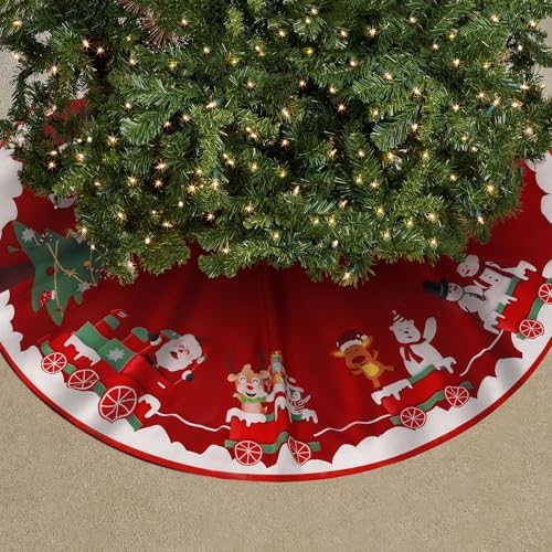 Christmas Tree Skirt Red White Cloth Xmas Tree Base Cover Skirts Decor - Image 2