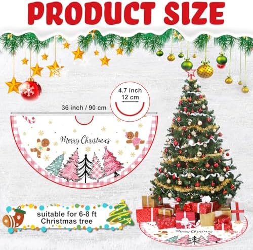 Blosssound Christmas Tree Skirt,36 Inch,Xmas Trees,Pink - Image 2