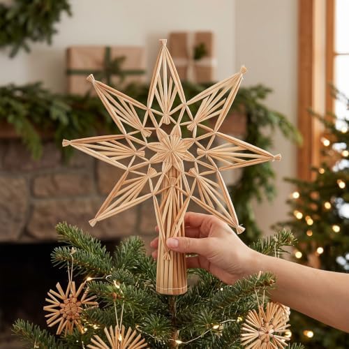 Gemscream Christmas Straw Star Tree Topper Scandinavian Christmas Decor - Image 5