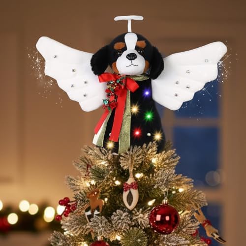 Beeveer Mountain Dog Tree Topper LED Lighted Angel Glitter Wings White Cat - Image 4