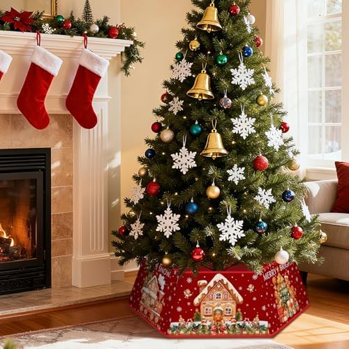 Christmas Tree Collar, Gingerbread Man Xmas Tree Collar with Gingerbread House, Winter Christmas Tree Base Cover Decorations for Home Party Holiday - Image 2