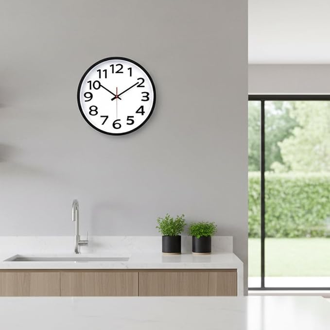 Wall Clock 12 Inch Silent Non-Ticking Big Numbers Easy to Read Wall Clocks Decorative for Office School Bedroom Home