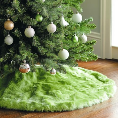 72 Inch Green Christmas Tree Skirt Plush Decoration for Merry Christmas Party - Faux Fur Christmas Tree Skirt Decorations - Image 6