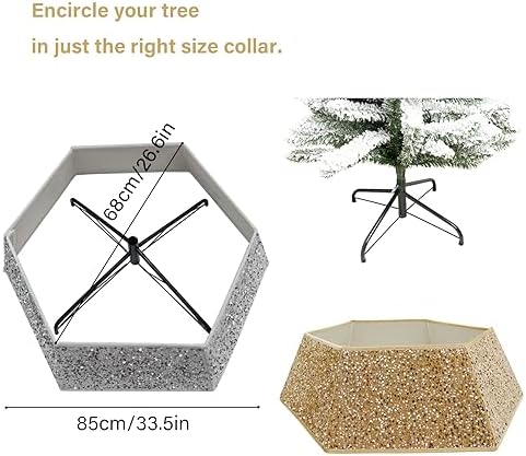 Champagne Gold Christmas Tree Collar with Sparkling Sequins,Christmas Tree Collars for Atificial Trees, 33.5 Inch Christmas Tree Skirt, Xmas Tree Stand Base Cover,Holiday Home Decor Tree Ring(Large) - Image 5