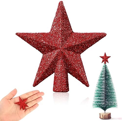 Hanaive Christmas Tree Topper Mini Star Small,Red,1.77 Inch,Glitter by Hanaive