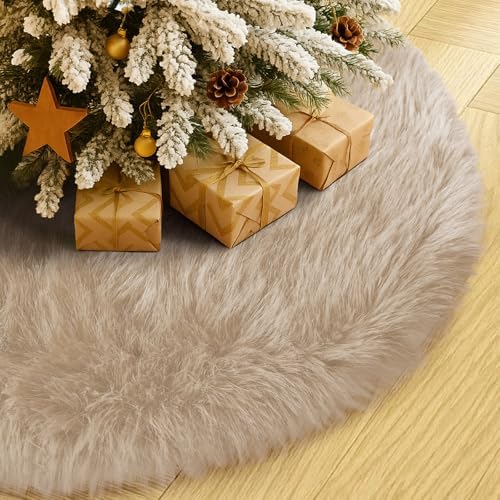 60 Inch Plush Christmas Tree Skirt Brown, Fluffy Faux Fur Tree Skirt for Christmas Holiday Party Decorations by Amidaky
