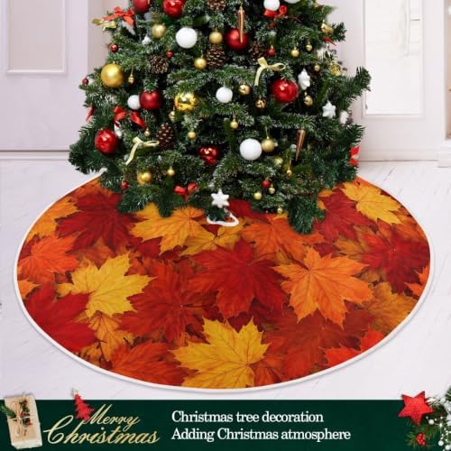SUABO Maple Autumn Leaves Christmas Tree Skirt 48 Inch,Fall Tree Skirt Xmas Tree Floor Door Mat for Thanksgiving Party Decoration Decor Home Indoor Outdoor - Image 6