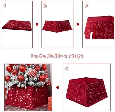 Red Christmas Tree Collars for Atificial Trees,24 Inch Sparkling Sequins Christmas Skirt, Base Cover,Holiday Home Decor Ring(Medium) - Image 3