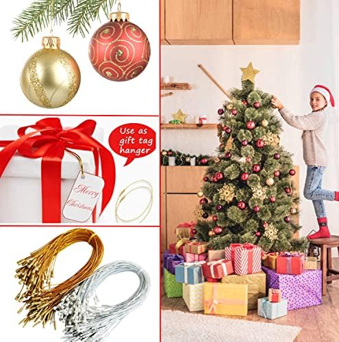 Birsppy Jeymei 200Pcs Christmas Ornament Hooks Silver String Hanger with Snap Locking Metallic String for Christmas Valentine's Day Party Hanging Ropes - Image 7