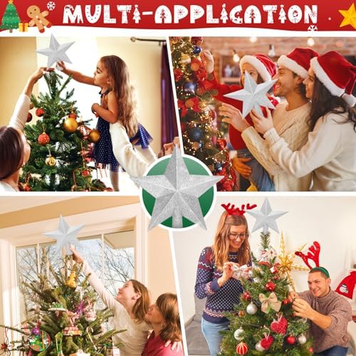 Glitter Christmas Star Tree Topper for Holiday Decorations, Christmas Tree Decoration for Holiday Ornament and Home Decor, Shatterproof Tree Toppers for Party Indoor ??? Outdoor-Silver 10 inch - Image 6