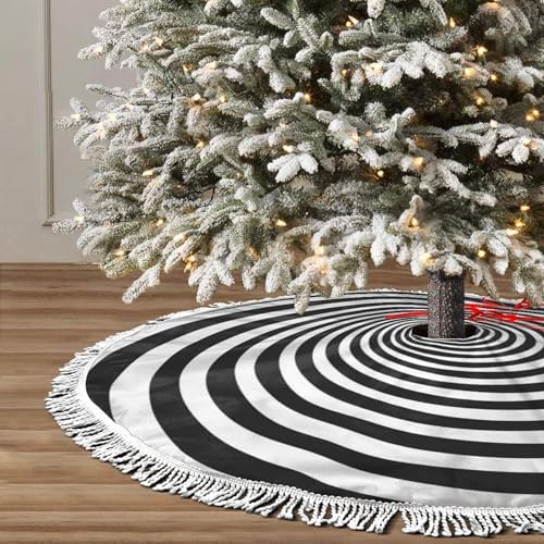 Christmas Tree Skirt 30" Inch Spiral 1 Xmas Tree Skirt Mat with White Tassel for Party Holiday, Tree Skirt Christmas Decorations by GHYGTY
