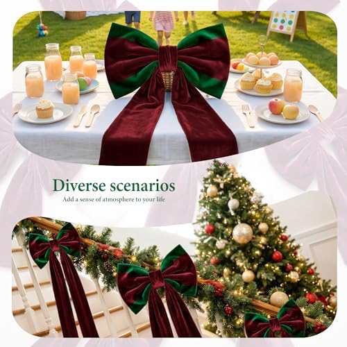 Big Bows, Christmas Decorations, Velvet Christmas Tree Topper Bow, 52 x16 Inch, Giant Christmas Bow Decorations for Home, Wedding, Birthday, Wreath, Door, Wall Decor (Burgundy Green) - Image 4