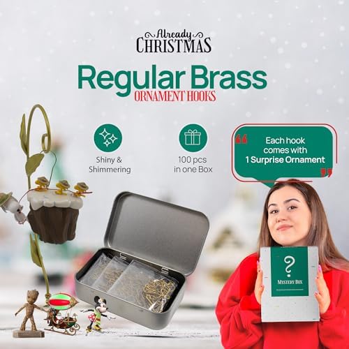 Gold Brass Christmas Ornament Hooks for Hallmark, 100 Set Tin, Large - Image 2