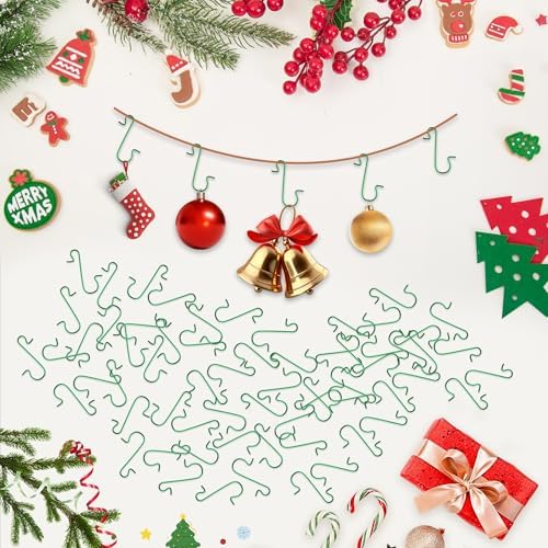 Ornament Hooks, 100 Pcs Christmas Ornament Hooks, Ornament Hangers, Ornament Hook for Christmas Trees, Metal Wire Small Ornaments Hooks Anchors for Xmas Tree Decorations Hanging Party Decor, Green - Image 4