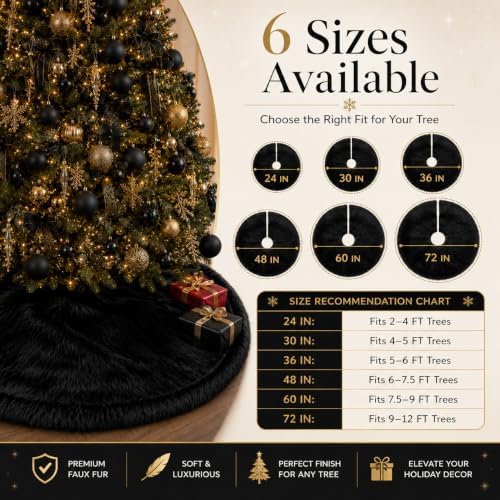 AOGU 24 Inch Faux Fur Christmas Tree Skirt Black Plush Skirt for Merry Christmas Party Christmas Tree Decoration - Image 4