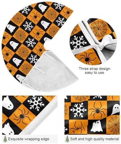 Halloween Ghost Snowflake Spider Web Christmas Tree Skirt Large Xmas Tree Skirts Decorations 48 in Burlap Tree Mat Cover for 4 ft Trees Holiday Party - Image 3