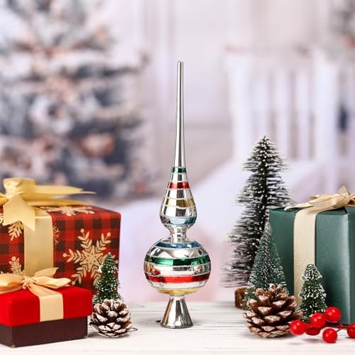 Gejoy Mercury Glass Christmas Finials Tree Topper Silver Ornaments - Image 3