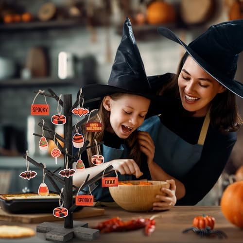 12 Inch Black Halloween Christmas Ornament Display Tree Centerpieces for Tables Ornament Tree Stand Holder Tabletop Artificial Tree for Wedding Anniversary Birthday Farmhouse Party Home Decor - Image 6