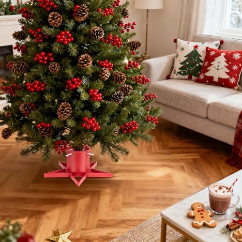Xmas Tree Stand Base for Real Trees Up to 6.5ft Red Christmas Tree Stand Christmas Tree Holder Fits Up to 4.7" Xmas Tree Trunks for Christmas Decor - Image 2