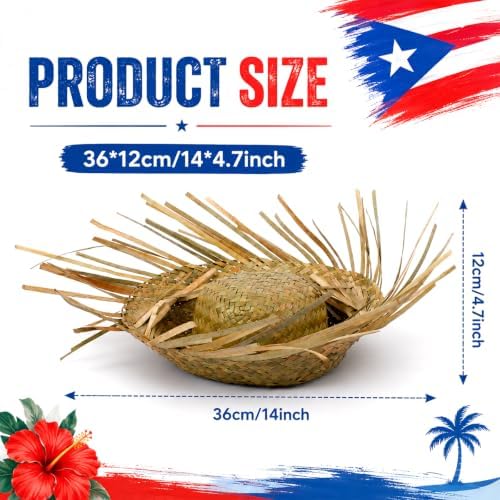 Hawaii Straw Hat Tree Topper Pava Hat Luau Puerto Rico Scarecrow Decor - Image 2