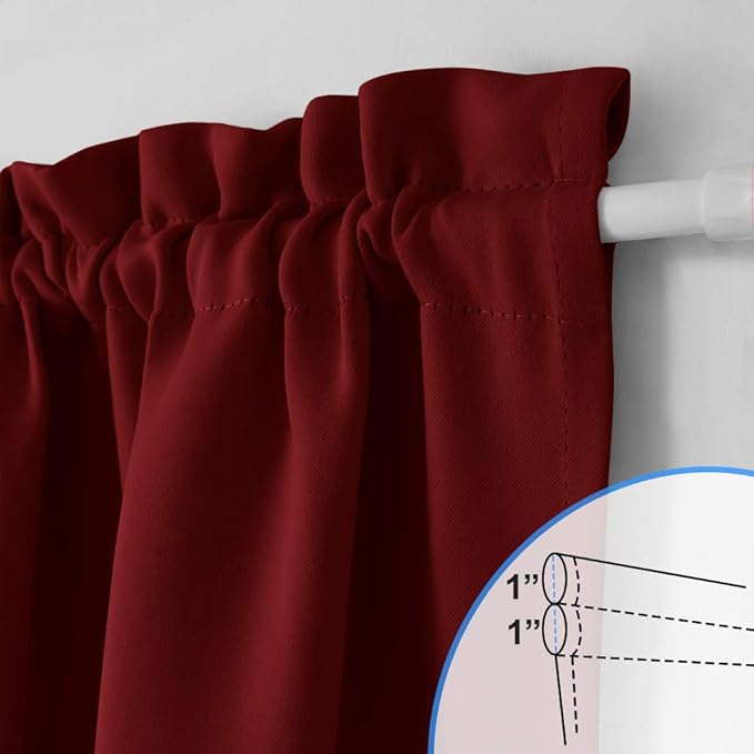 NICETOWN French Door Curtain Panel - Thermal Insulated Blackout Sliding/Sidelights Door Curtain Shade for Kitchen Window Valentine Christmas Decor (One Panel, 25W by 40L Inches, Burgundy Red)