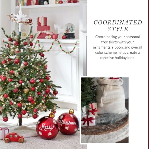 Balsam Hill Lodge Faux Fur Christmas Tree Skirt - Premium Rustic and Luxurious Fur Accents in Brown and Ivory for Tree Decor, Ivory, 72" - Image 6