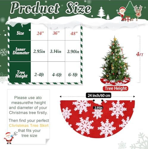 Small Tree Skirt Red Christmas Tree Skirt 24 inch Faux Fur Snowflakes Round Xmas Tree Skirt for Indoor Outdoor Party Christmas Tree Decorations - Image 5