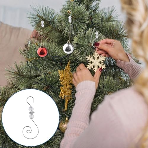 INCREWAY 60PCS Christmas Ornament Hooks, S-Shaped Metal Hooks, Decorative Hook with Crystal Beads for Hanging Ornaments, Decorations, Christmas Stockings - Image 6