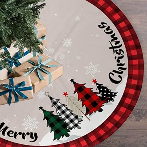 Christmas Tree Skirt 48 Inch Rustic Red Black Buffalo Plaid Tree Decoration by HMLIQRRY