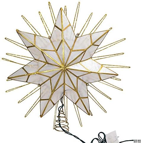 Kurt Adler 12" 7-Point Natural Capiz Lighted Tree Topper | Christmas Tree Star Topper | Gold Tree Topper Star with Lights | Light Up Star Christmas Tree Topper w/Wire Rays Accent (12 Inches, Gold) - Image 3