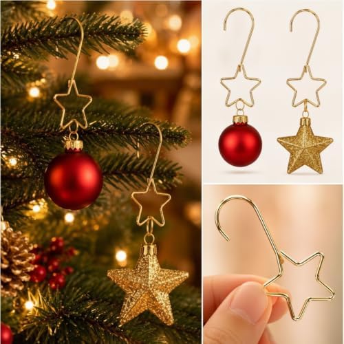Hicarer 200 Pcs Christmas Ornament Hooks,2" Star Shaped Gold for Xmas Tree - Image 4