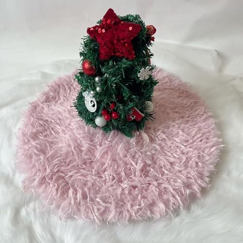 Pink Tree Skirts 24 Inches Snow Plush Christmas Tree Skirt Thick Fluffy Faux Fur Xmas Tree Mat for Xmas Tree Decorations and Ornaments - Image 4