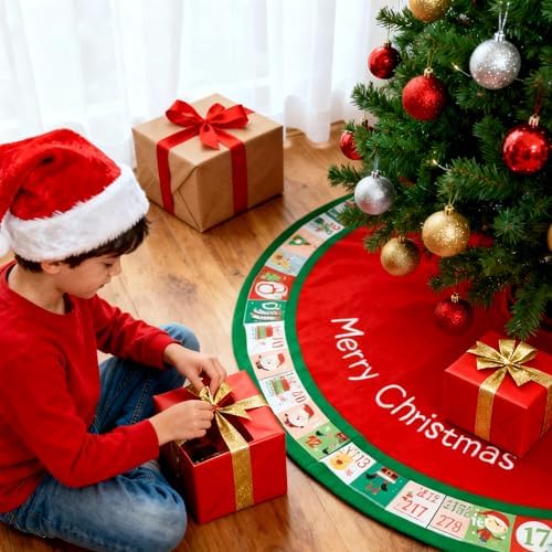 48in Christmas Tree Mat for Under Tree,Red Christmas Tree Skirt Decorations,Rustic Xmas Tree Mat Decorations for Winter New Year Holiday Party Decor Indoor Outdoor - Image 4
