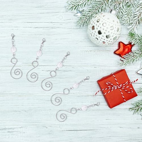 INCREWAY 20 Pcs Lobster Knot Christmas Hook Decorative with Lobster Claws Hanging Metal Wire Clear Round Crystal Jeweled Swirl for Crafts Xmas Decoration (Silver) - Image 3